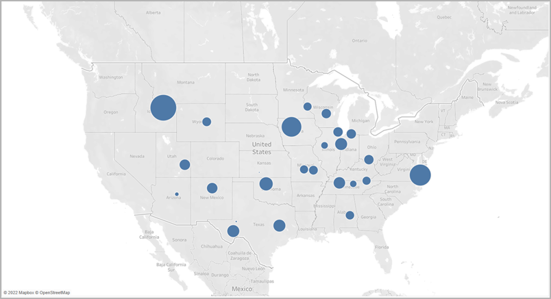 A point map of the United States with Marks encoded by size.