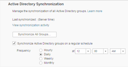 Active Directory Synchronisation screen.