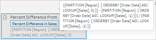 The Changes pane showing the formula generated by Tableau Prep for calculating the percent difference from a previous period for Sales data.