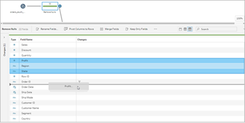 The Profile pane in List view showing how to drag and drop a field to change the order.