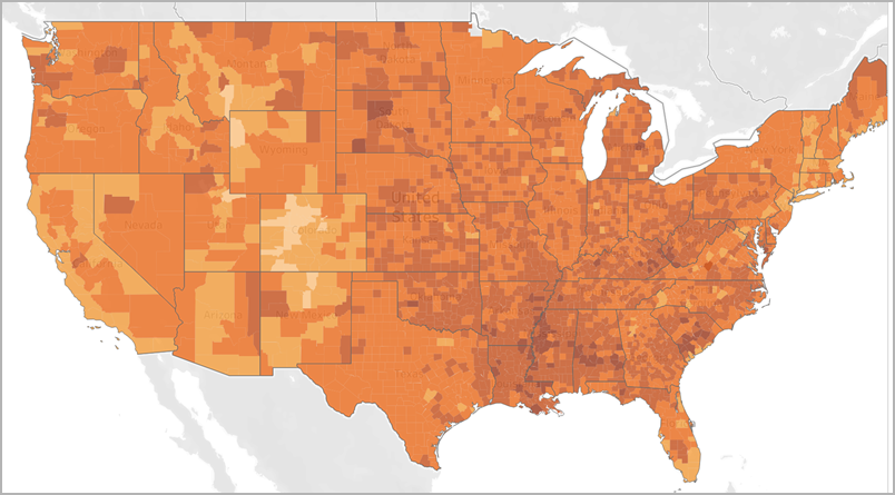 A choropleth map of the United States.