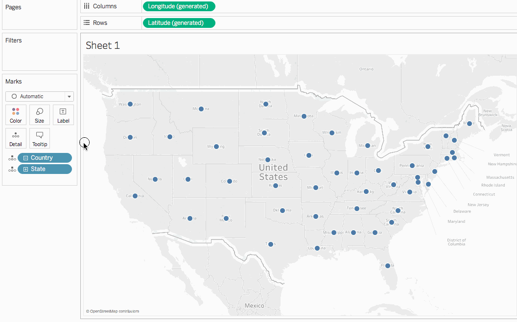 Change the mark type to a filled map from automatic mark type.