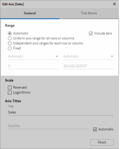 Edit Axis dialog box with fange options.