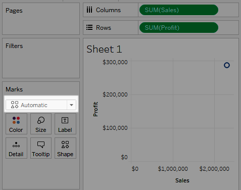 Marks type dropdown with automatic (shapes) type selected.