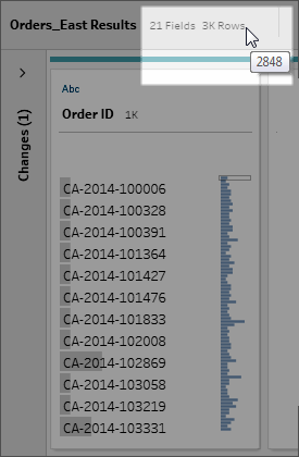 El estado del cursor en la parte superior del panel de perfil para ver el número exacto de filas.