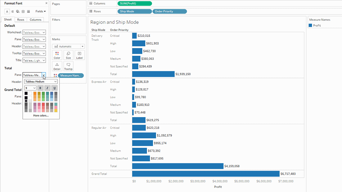 Formatear fuentes para el panel Total.