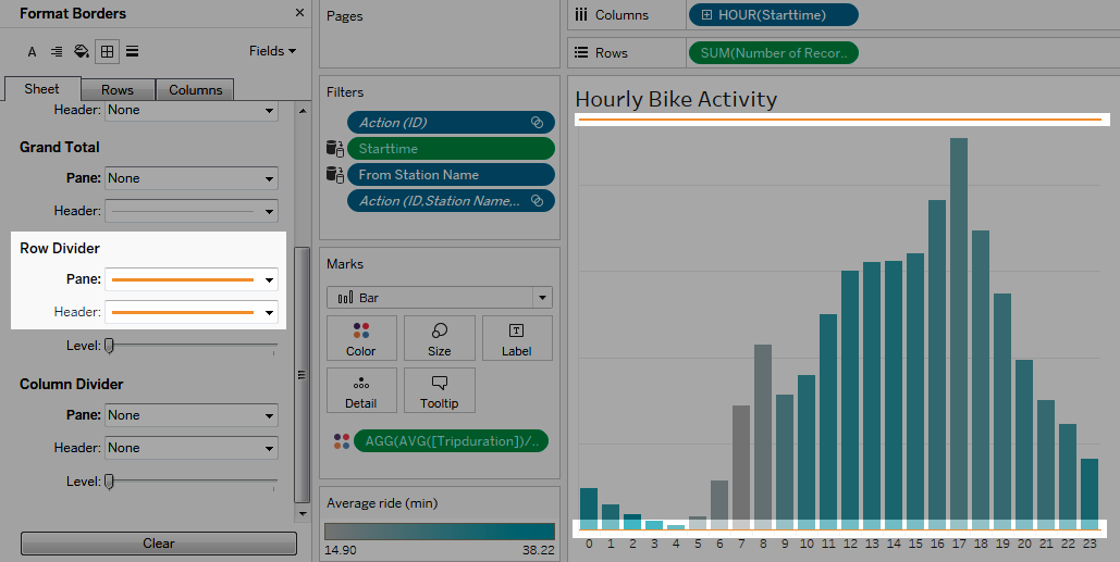 Opciones de formato para divisores de filas.