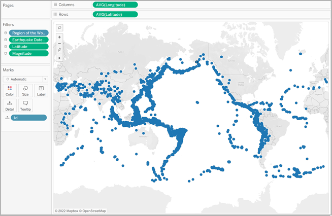 Un mapa global que muestra la ubicación de los terremotos.
