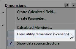 Un menú contextual de dimensiones con la opción de borrar la dimensión de utilidad (escenario).