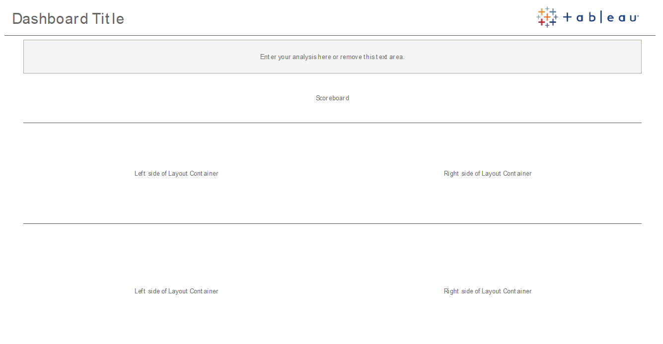 Un modèle de mise en page de tableau de bord Tableau avec deux sections intitulées « Côté gauche du conteneur de mise en page » et « Côté droit du conteneur de mise en page ».