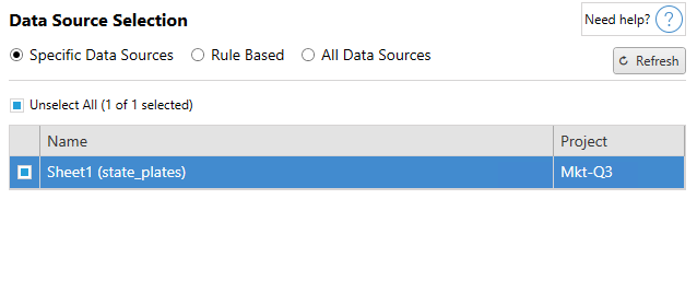 Sélection de la source de données pour le mappage de données.