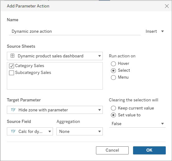 Une action de paramètre configurée selon la description du texte précédant cette image
