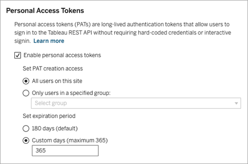 Un formulaire pour créer des jetons d’accès personnels et définir une période d’expiration.