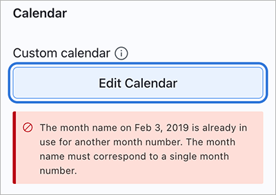 Message d’erreur du calendrier personnalisé concernant un mois déjà utilisé