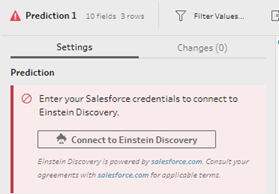 Un message d’erreur vous invite à saisir les identifiants Salesforce pour vous connecter à Einstein Discovery.