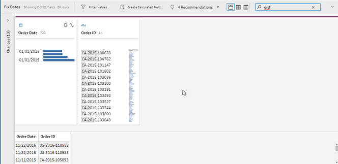 Champs de recherche dans Tableau Prep.