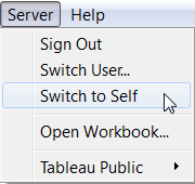 Menu Tableau Server avec l’option Basculer vers soi en surbrillance.