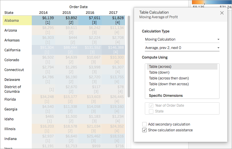Boîte de dialogue de calcul de table.