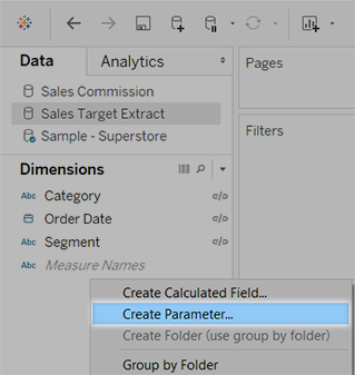 Créez un paramètre sur une feuille de calcul.