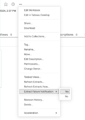 Menu contenant la notification d’échec d’extrait