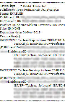 Informations du service de licences FlexNet indiquant que les indicateurs de confiance sont ENTIÈREMENT APPROUVÉS et que le statut est ACTIVÉ