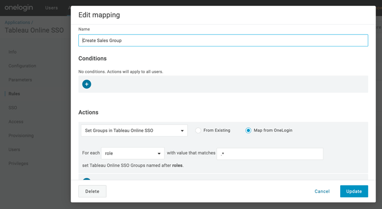 Un formulaire permettant de modifier le mappage d’une application.