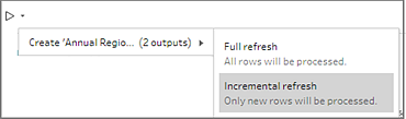 Une fenêtre qui vous permet de choisir entre une actualisation complète ou incrémentielle, avec mise en surbrillance de l’actualisation incrémentielle.