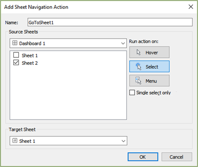 Boîte de dialogue Ajouter une option de navigation dans la feuille.