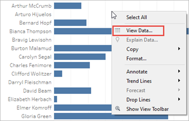 Dans le menu Analyse, l’option Afficher les données est mise en surbrillance.