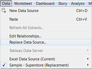 Un menu déroulant d’options pour gérer les sources de données.