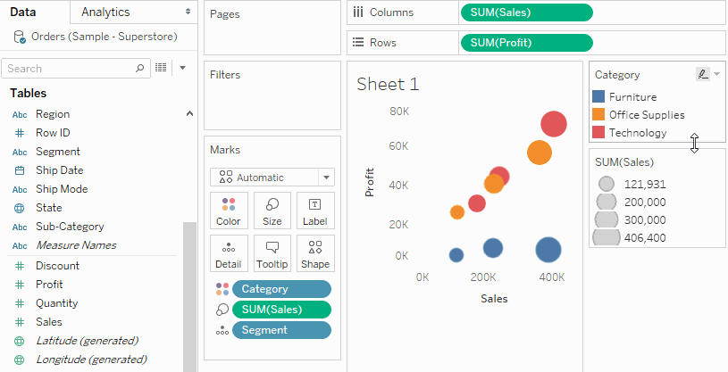 Modifica dimensioni dal controllo legenda.