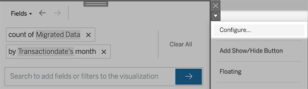 Parte di una visualizzazione con evidenziata l'opzione di configurazione Chiedilo ai dati.
