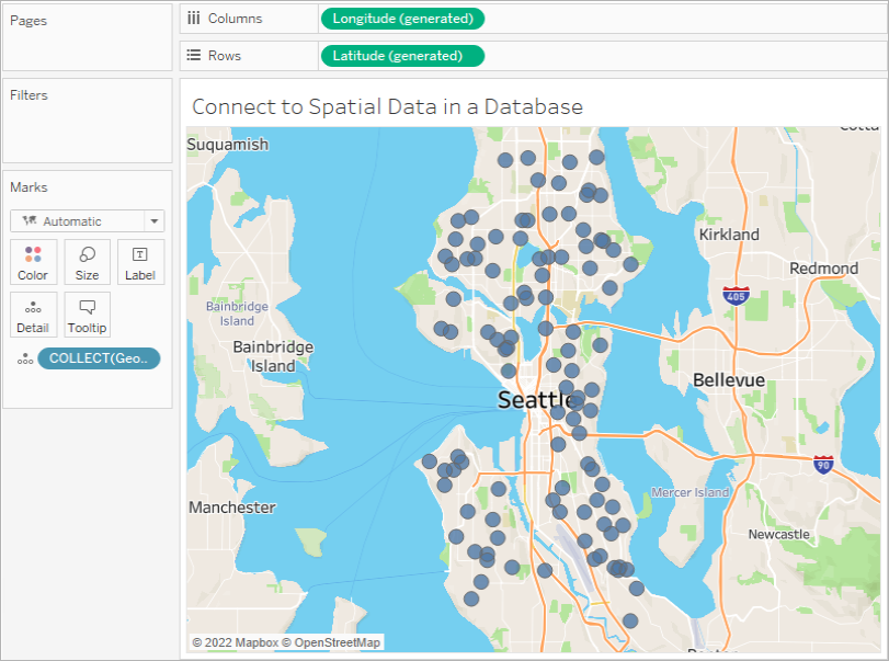 データ ポイントが点で表されたシアトルの地図。