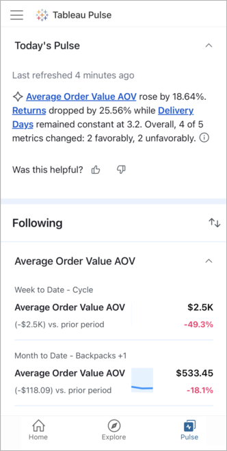 Tableau Pulse 홈 화면