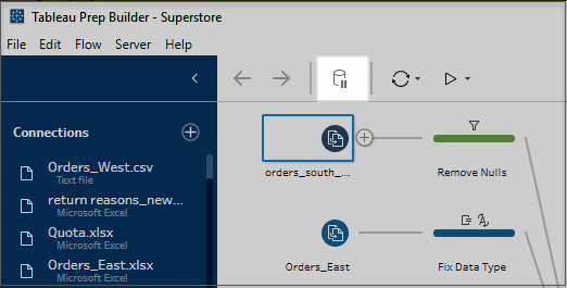Tableau Prep Builder 화면의 일시 중지 단추입니다.