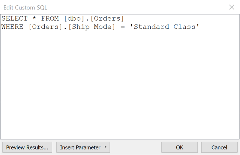Orders 테이블에서 데이터를 검색하는 SQL 쿼리를 표시하는 창입니다.