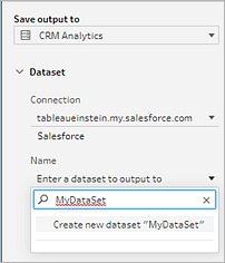 Opties voor het opslaan van de dataset waarbij MyDataSet is ingevoerd in het naamveld.