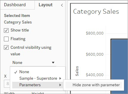 Het selectievakje 'Zichtbaarheid beheren met waarde' is ingeschakeld en de parameter met de naam 'Zone verbergen met parameter' is geselecteerd