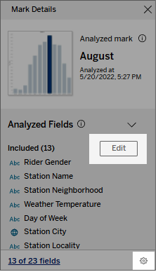De knop Bewerken in het deelvenster Geanalyseerde velden.