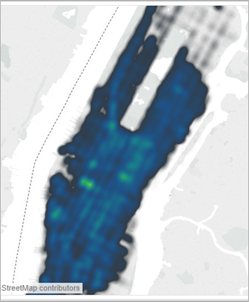 Heatmap met markeringen met een lage intensiteit.