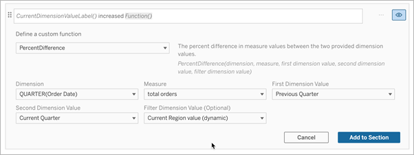 Het functiedialoogvenster is geopend en de opties uit stap 1 tot en met 8 zijn gekozen.