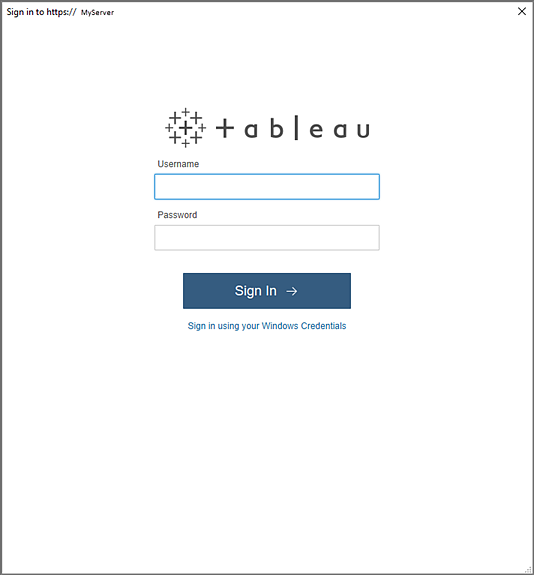 Uma página de login do Tableau com campos para nome de usuário, senha e um botão de login.