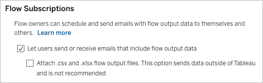 A configuração do site Inscrições de fluxo mostra a caixa de seleção marcada para enviar e receber notificações por e-mail.