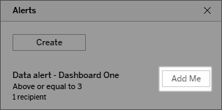 Botão Adicionar destacado ao lado do alerta de dados do painel um.
