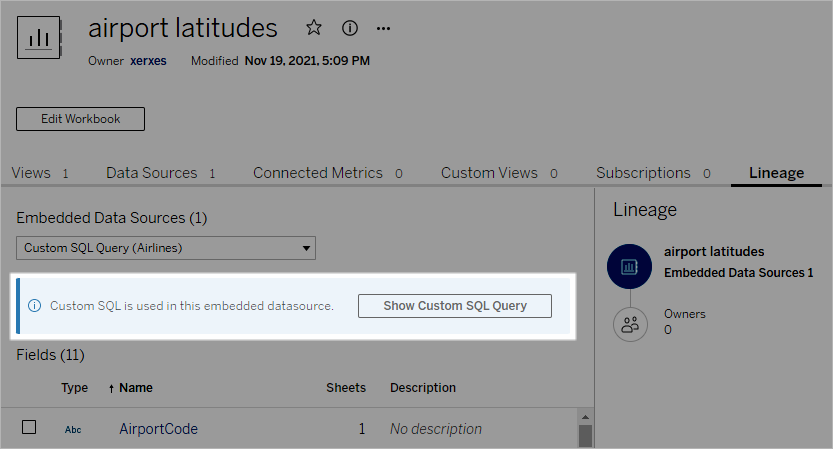 Botão para mostrar uma consulta de SQL personalizado