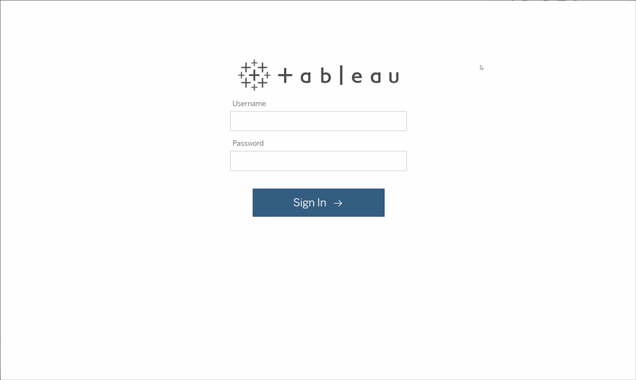 Página de login do visualizador no Tableau Cloud.