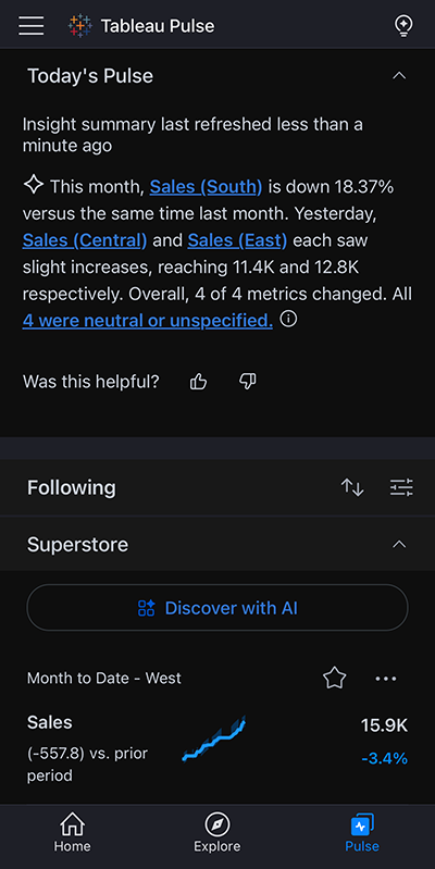 Fliken Pulse med mätvärden i mörkt läge