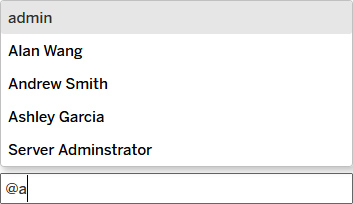 Ett fält för att lägga till namnet på en person som ska nämnas i en kommentar.