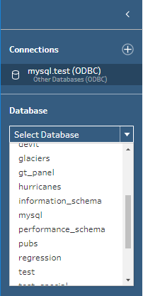 En lista över Tableau Prep-anslutningar till andra databaser.