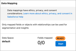 Ett formulär för datamappningsstatus med knappen Starta.